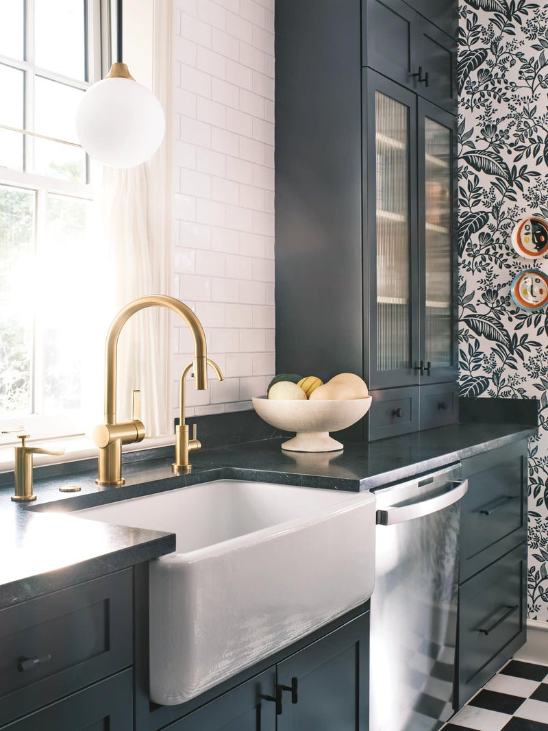Moen Brushed Gold Modern Deck Mounted Kitchen Soap Dispenser with Above-the-Sink Refillable Bottle, S3947BG - Image 5